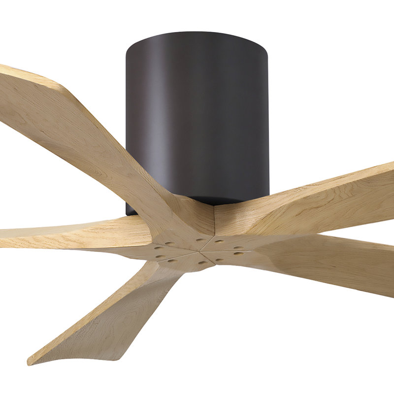 60" Irene 5-Blade Hugger Ceiling Fan with Wall Remote, Textured Bronze, 52", Light Maple Tone