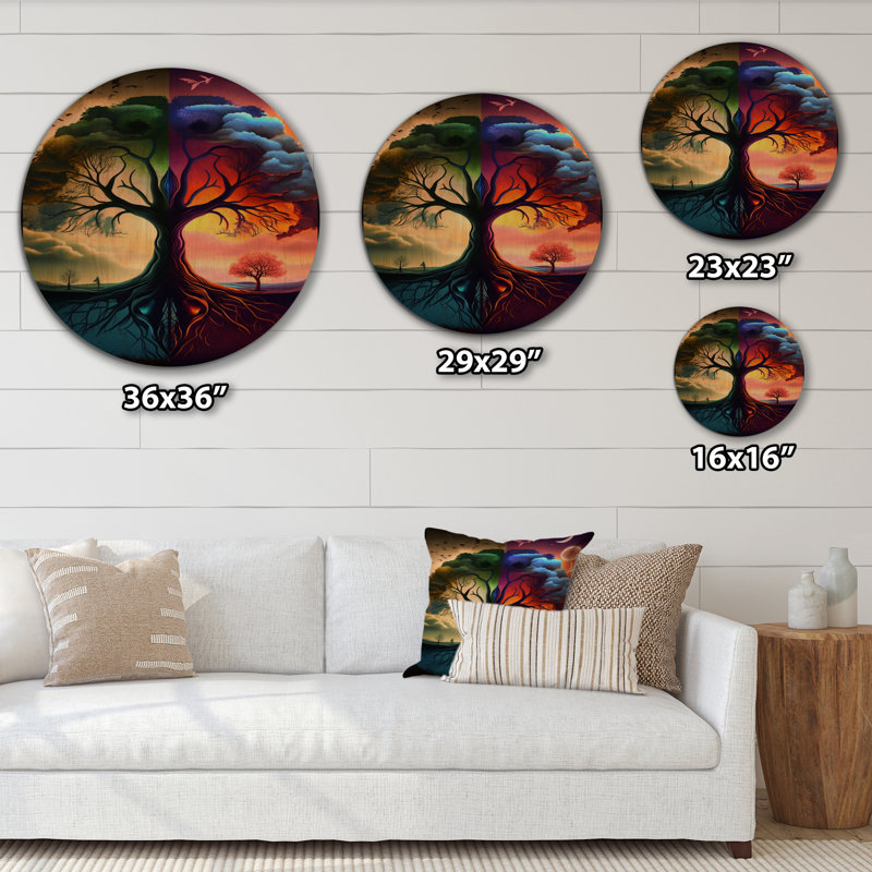 Décoration murale arbre de vie jour et nuit I - forêt, H 23 po x l 23 po x P 1 po