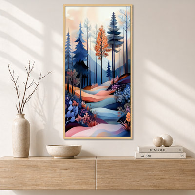 Blue Orange Vibrant Woodland Trail in the Summer I – Blue Mountain Wall Decor, Nature Framed Prints