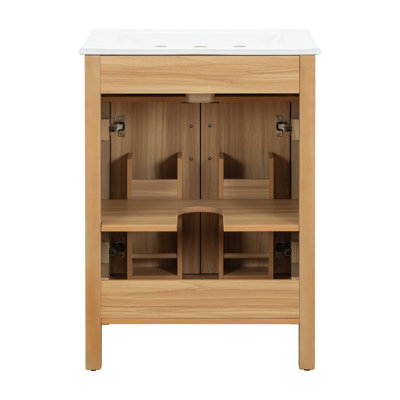 Crecent 24" Bathroom Vanity with Ceramic Sink, Flip Drawer, Soft-Close Doors & Adjustable Storage