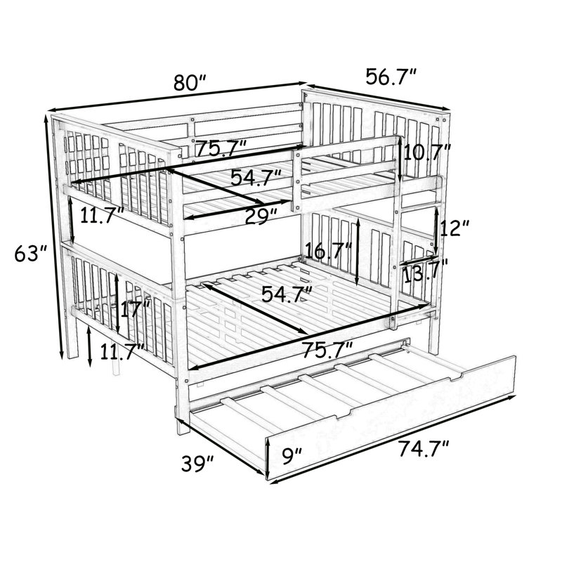 Gurpaige Kids Full Over Full Bunk Bed with Trundle, Espresso