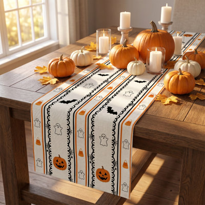 Halloween Table Runner Ghost Pumpkin  House Printed Linen Table Runner Spooky Holiday Table Decor For Dining Table Party Kitchen Home Decor
