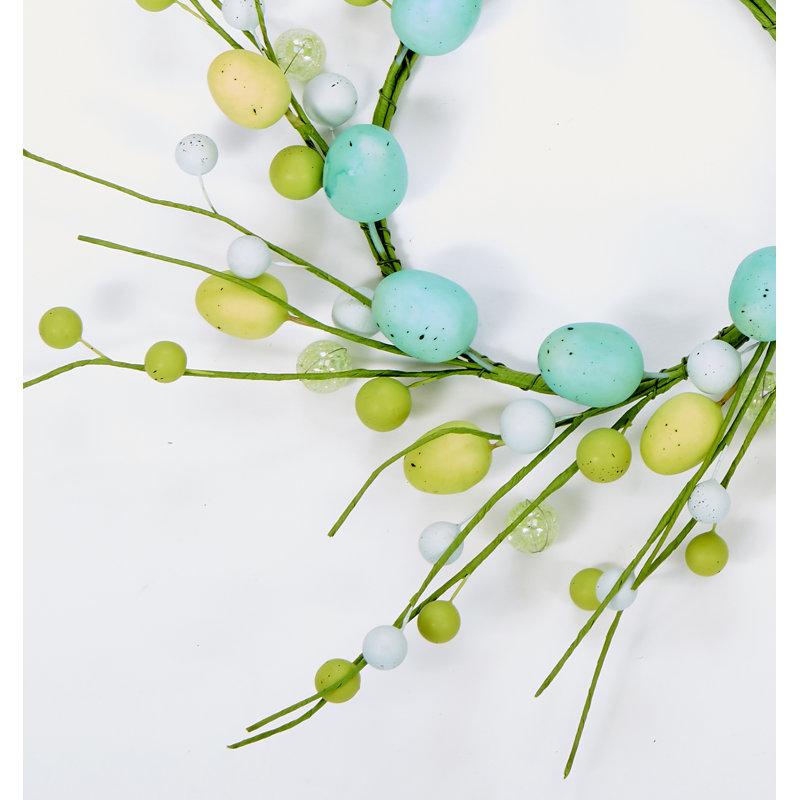 15" Artificial Easter Eggs and Berries Wreath, 15" x 15"