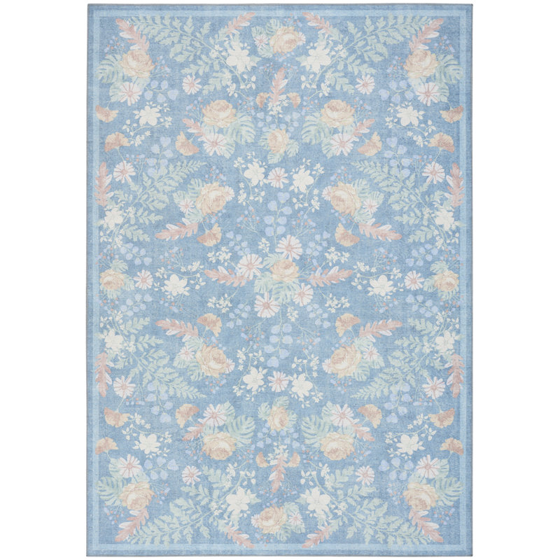 Nourison Botanical Washables 7'6" x 9'10" Charcoal Multicolor Farmhouse Indoor Rug, Rectangle 7'6" x 9'10"