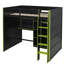 Lit mezzanine en bois avec bureau, garde-robe ouverte, compartiments de rangement et lumières RVB-2089815354
