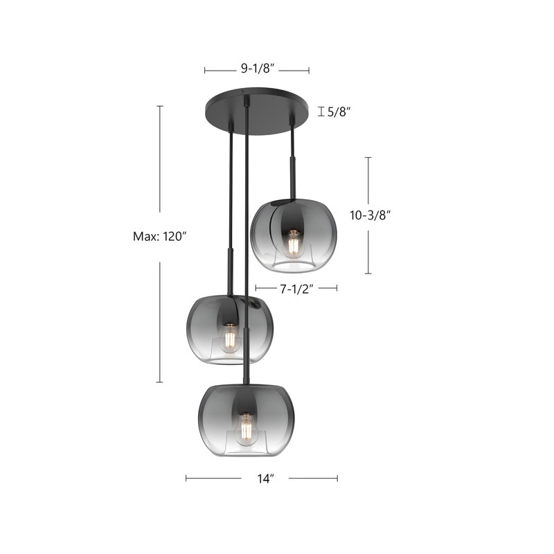 Samar 3 - Light Pendant, Black/Smoked