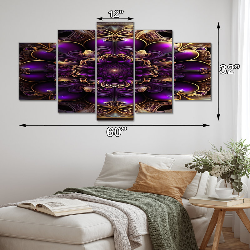 Mandala céleste en mauve mystérieux, impression d'art sur toile - 5 panneaux