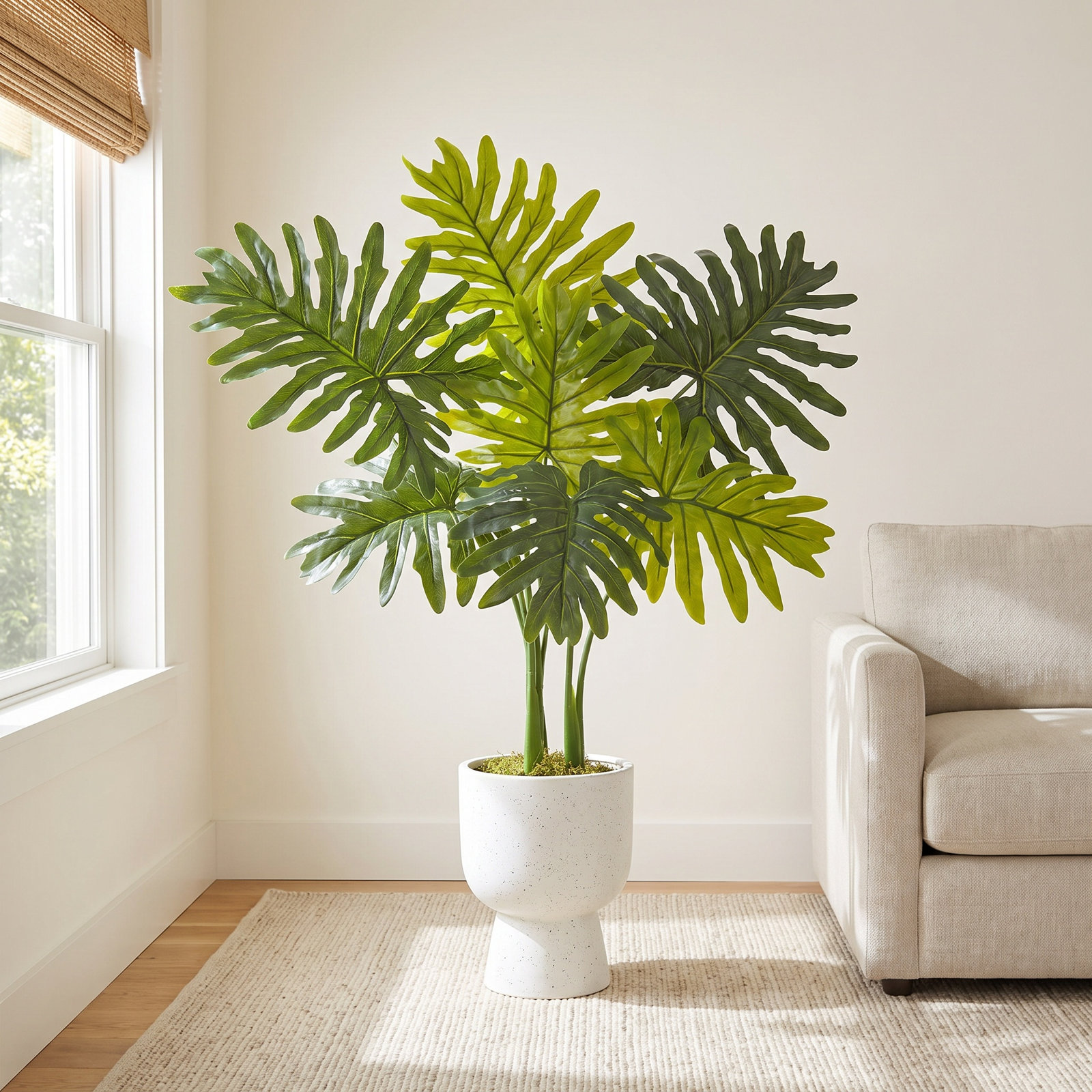 Faux Philodendron Plant in Nursery Pot, 36" H x 21" W x 17" D