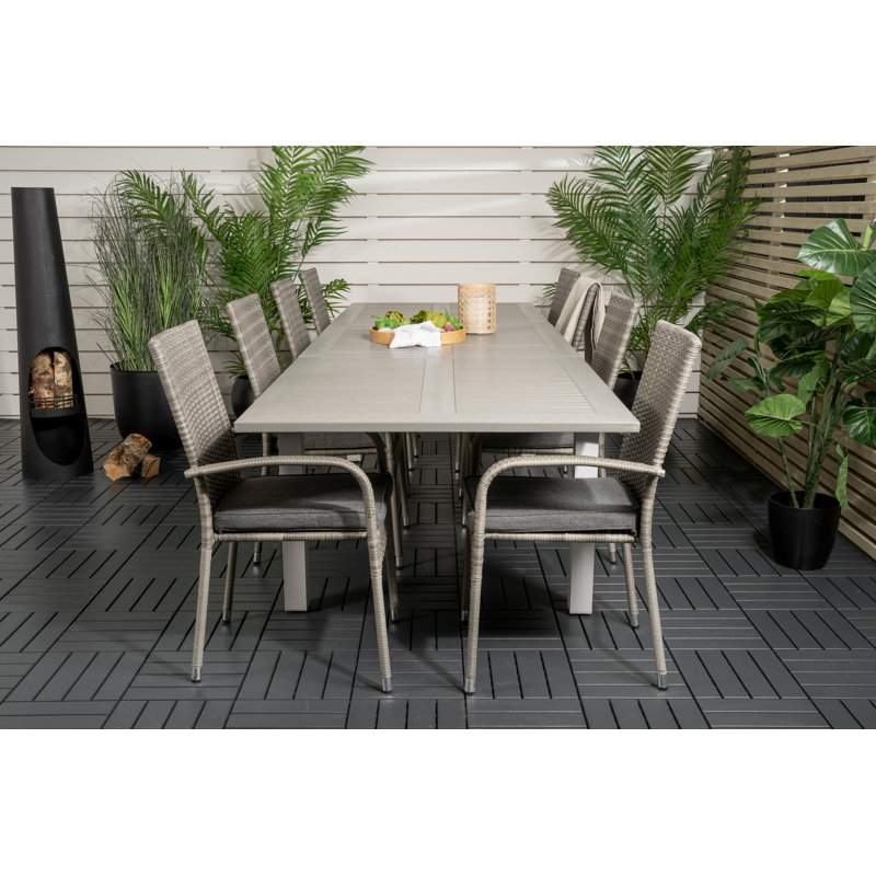 Jayesh 8 - Person Patio Dining Set with Extendable Rectangular Table , Cushions Included, Grey