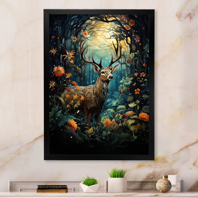 Rêve enchanté Palbosa Deer, H 20 po x l 12 po x P 1 po, Cadre photo noir