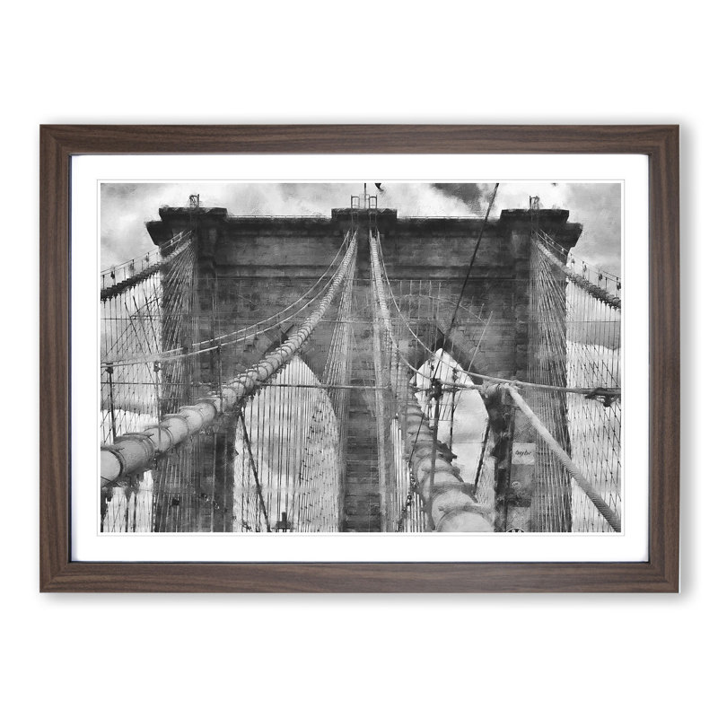 Brooklyn Bridge in New York Vol.1 - Picture Frame Painting, 27cm H x 36cm W x 2cm D, Walnut