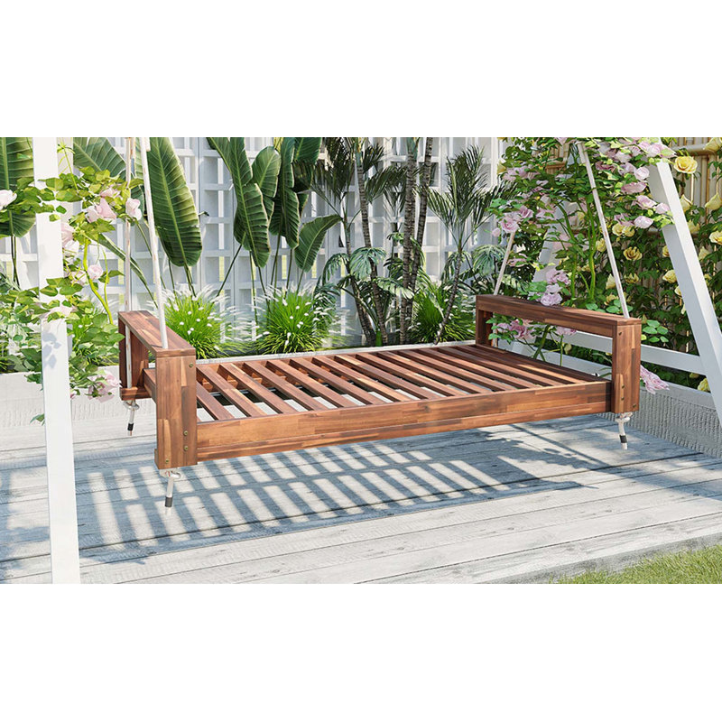 Ensemble de conversation pour lit simple avec véranda en bois d'acacia et cordes en chanvre pour jardin, cour, Natural