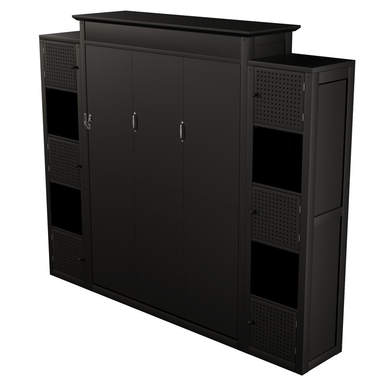 Grand lit escamotable avec éclairage DEL et tablettes de rangement, conception peu encombrante