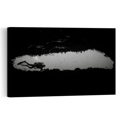 Scuba Diver Cave Tranquil Contemporary Fish Ocean Wall Art Print