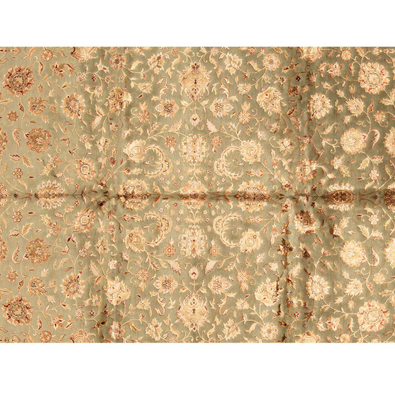 Tapis unique en viscose noué à la main 8 pi x 10 pi brun / vert / ivoire