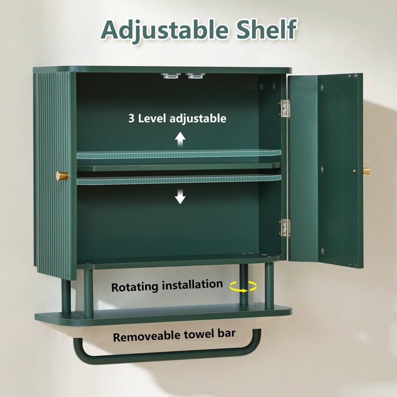 Curved Wall Mounted Bathroom Cabinet Storage, Green