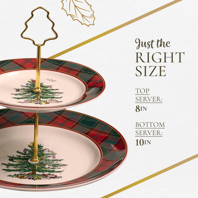 Christmas Tree TARTAN TIERED SERVER 10"