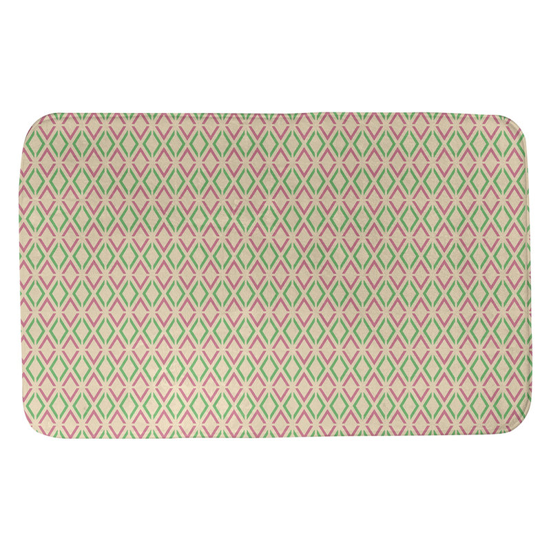 Tapis pour salle de bain diamants Leffel, l 17 po x L 24 po, Rose / Vert