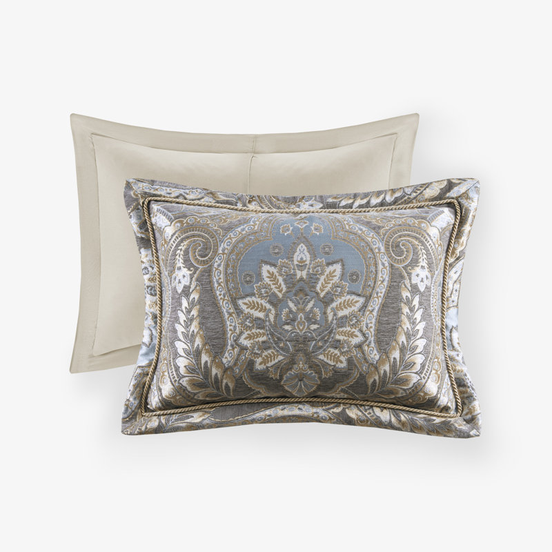 Julius Queen Taupe and Blue Microfiber Comforter Set