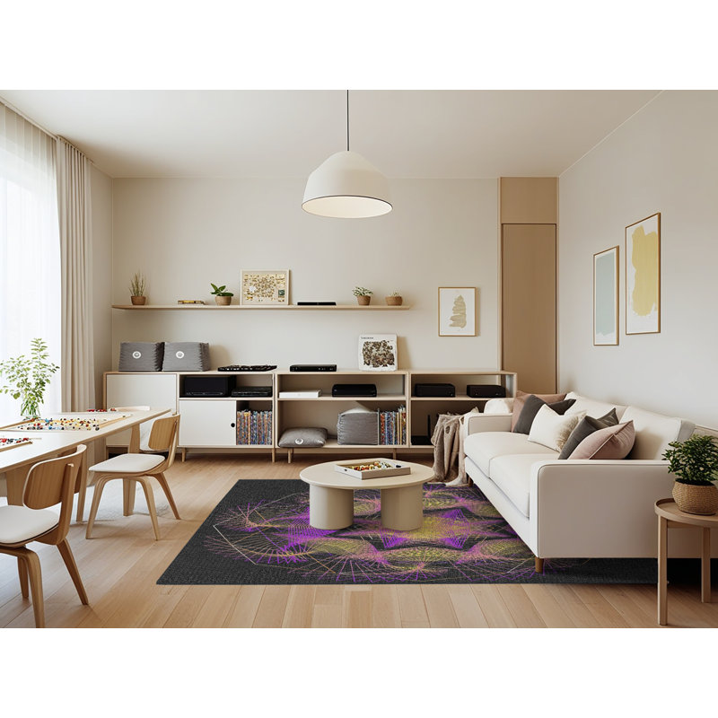 Tapis noir/beige à tisser électrique, Rectangle 7 pi x 9 pi
