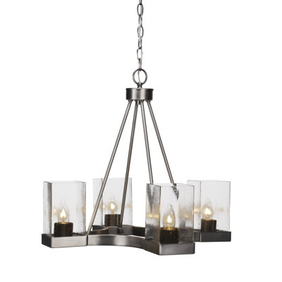 Nouvelle 4 Light Uplight Chandelier Shown In Graphite Finish With 4" Square Clear Bubble Glass