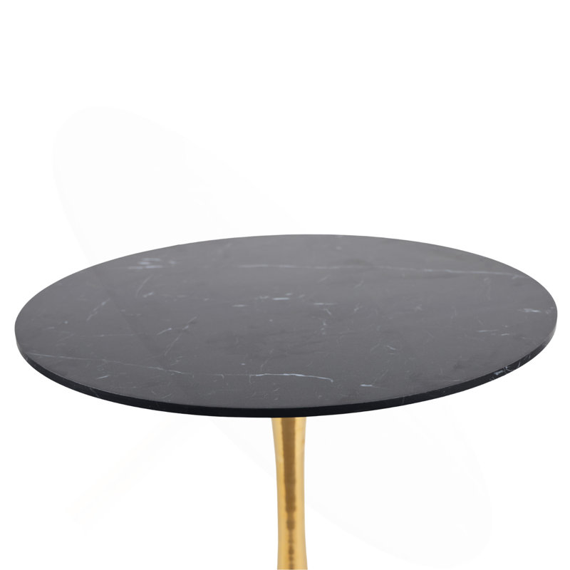 Table de salle à manger ronde tulipe de style moderne du milieu du siècle, 80 cm (31,5 po), pour 2 à 4 personnes, plateau en faux marbre noir et pied central doré poli.