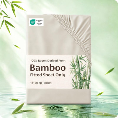 Bedsure 100% Bamboo Rayon Cooling Fitted Sheet, Breathable PureWoven Bed Sheet for Hot Sleepers with Deep Pocket