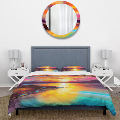 Sunset With Colorful Reflections II - Coastal Sunset Comforter Set of 4