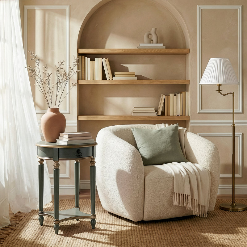 Jules 1 Drawer Round End Table with Storage, Pastel Green