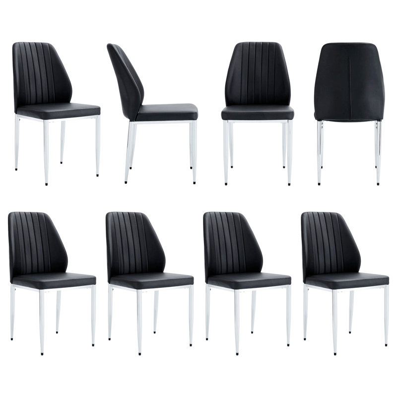 Ensemble de 8 chaises de salle à manger avec dossier, chaise d'appoint avec pieds en métal pour les cafés, Noir