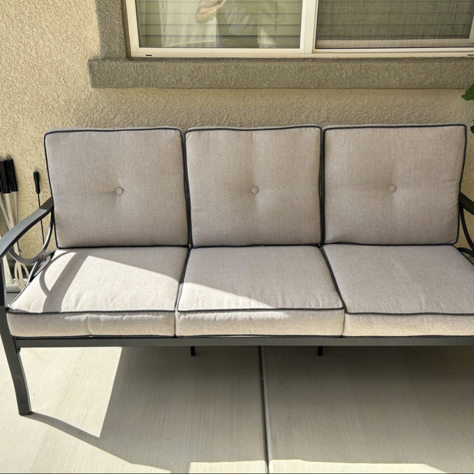 70'' Wide Straight Metal Sofa with Cushions - Khaki Cushion/Coffee Frame