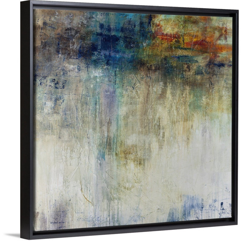 « crépuscule point », peinture sur toile, H 37,7 po x l 37,7 po x P 1,75 po, Cadre flottant noir
