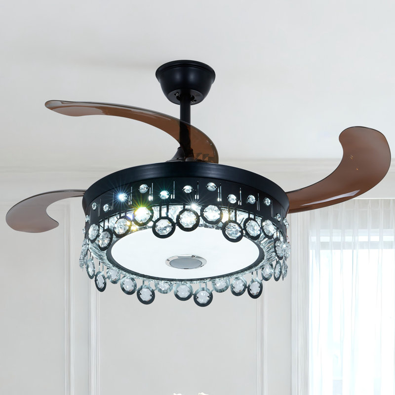 42" Ceiling Fan With Led Light Kits And Remote Control, Blooth Speaker, Multi-Colors Changing, 3 Speeds, Timer