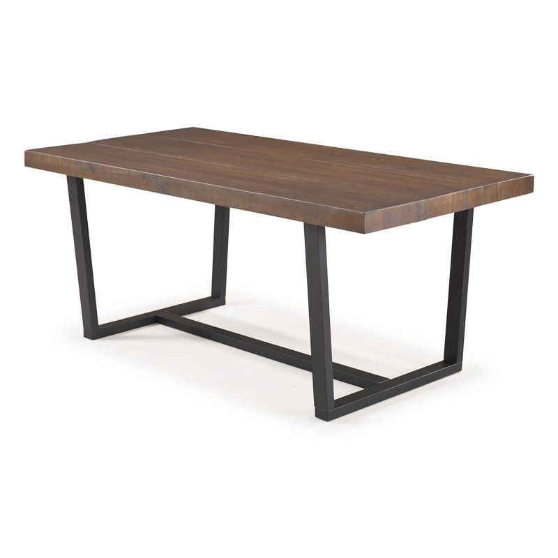 Rustic Mahogany Solid Wood and Metal Dining Table, 72 Inch