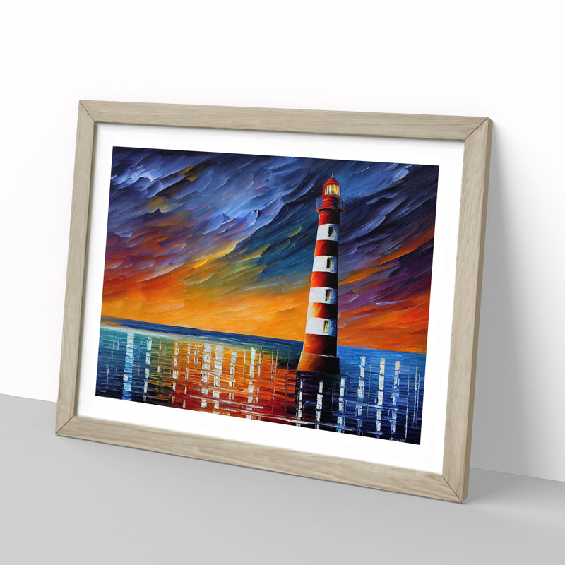 Colourful Lighthouse Vol.2 - Painting, Oak Framed, 46cm H x 64cm W x 2cm D