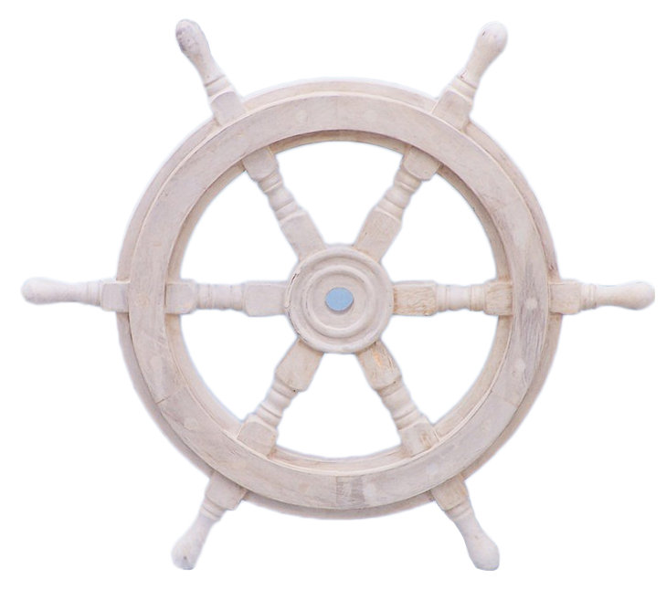Décoration murale roue de bateau en bois blanc, H 12 po x l 12 po x P 2 po