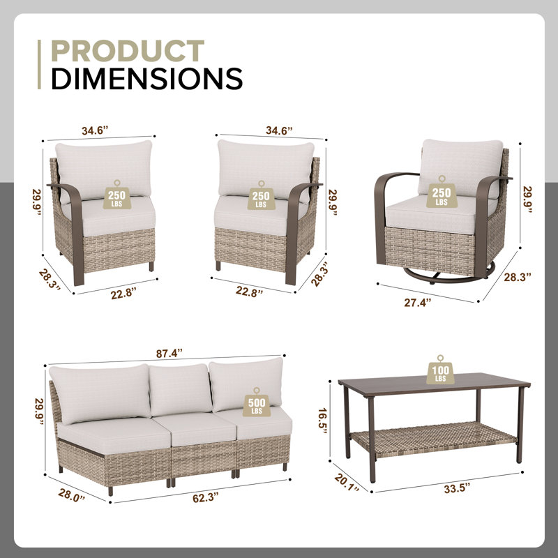 Ensemble de conversation pour 7 personnes, Beige