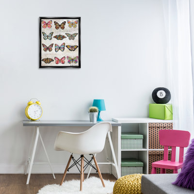 "Butterfly Love", études rétro sur toile encadrée flottante noire par Jennifer Lambein