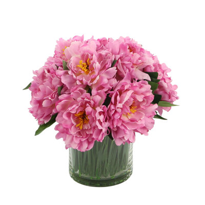 Peonies Arranged in Glass Vase with Grass