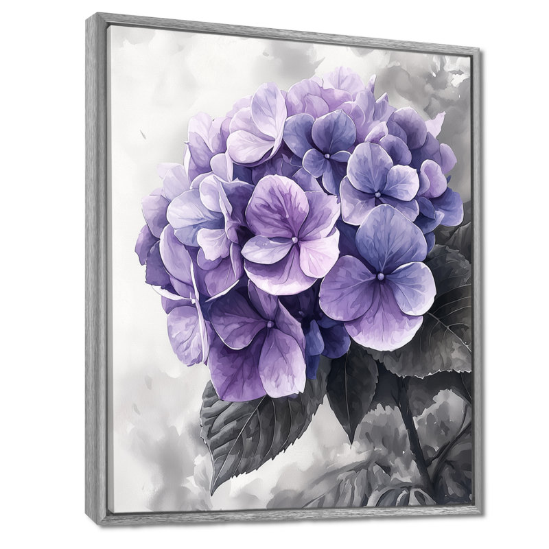 «Mauve mauve», art mural Hortensia II, Argent argent, Impression encadrée flottante, H 20 po x l 12 po