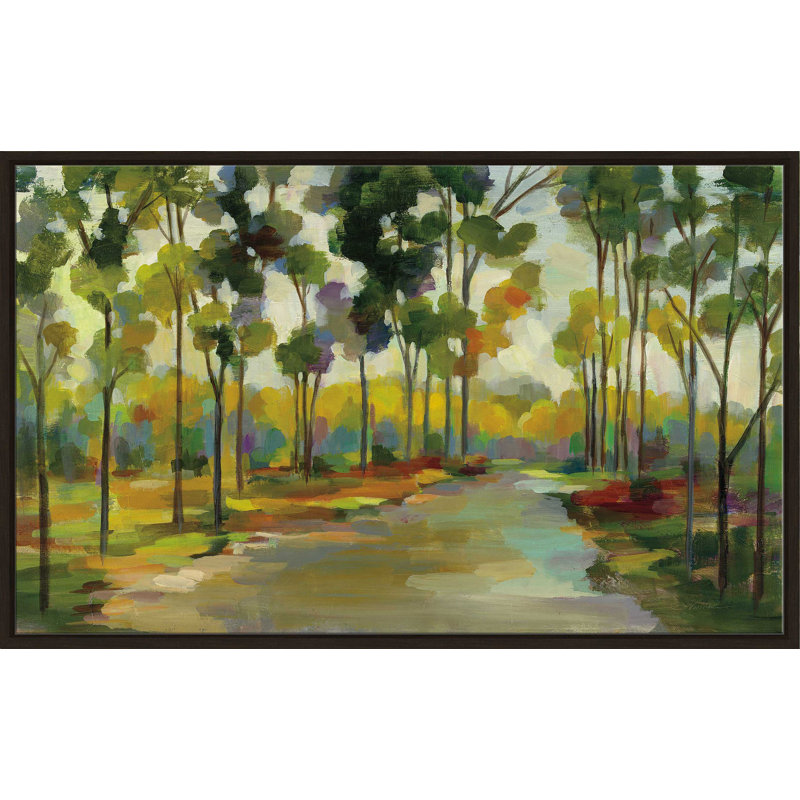 Chemin dans la forêt - Peinture, H 21,5 po x l 33,5 po x P 2 po, Cadre flottant espresso