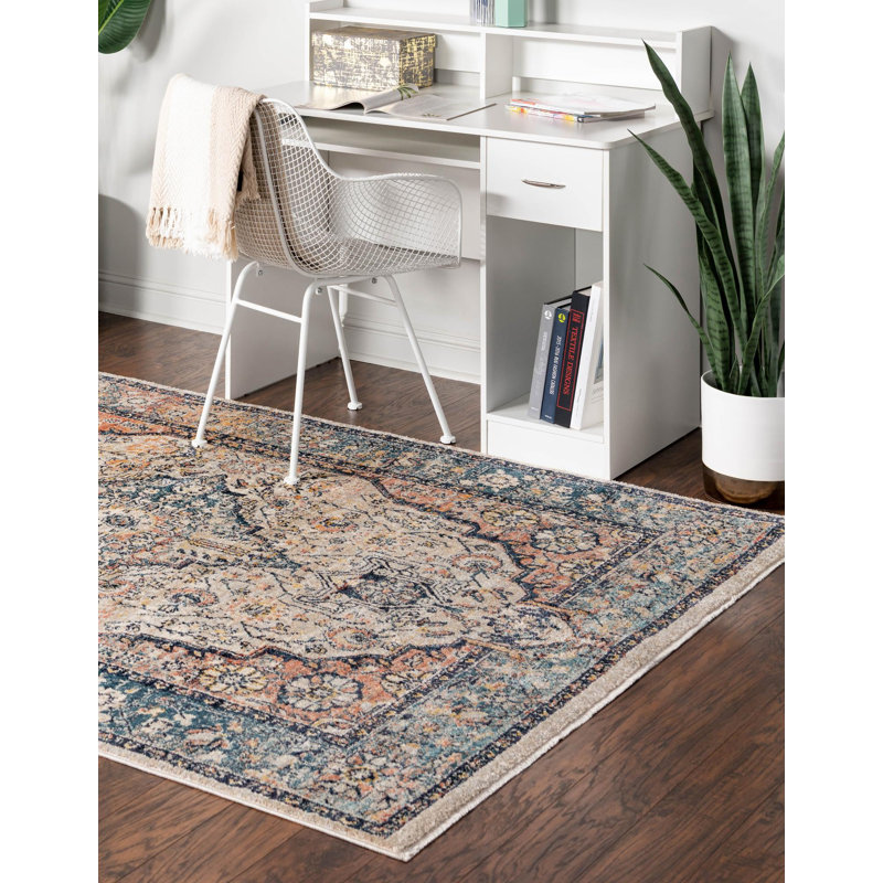 Gause Oriental Area Rug, Rectangle 9' x 12', Blue/Red/Beige