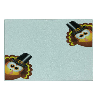 Ambesonne Turkey Tempered Glass Cutting Board Funny Poultry Animal Brown Black Yellow