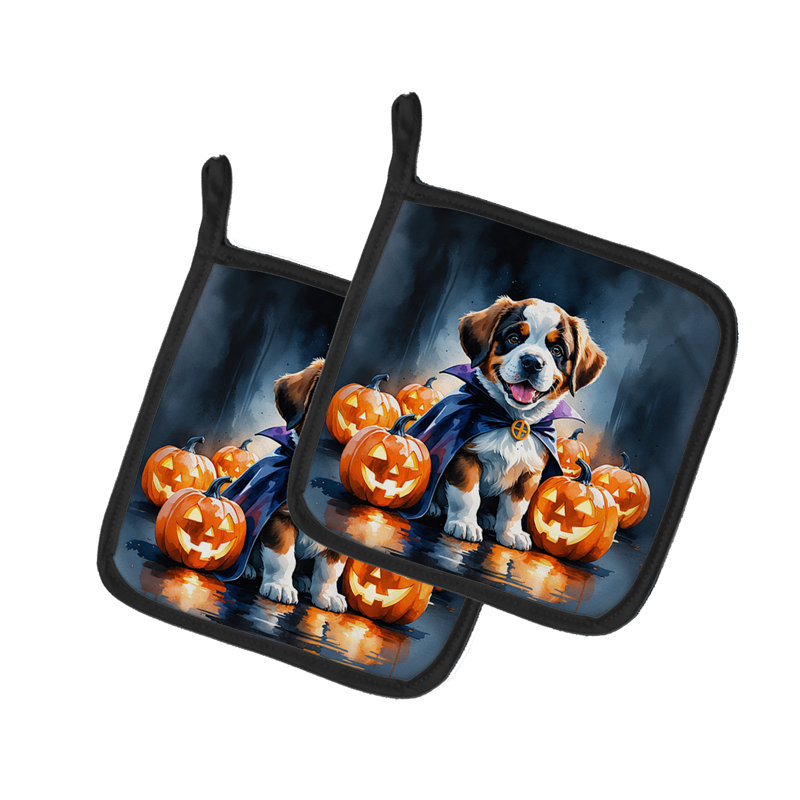 Saint Bernard Puppy Halloween Pair of Pot Holders