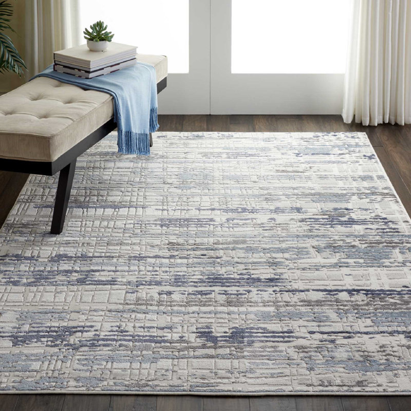 Tapis bleu / ivoire contemporain anglais, Rectangle 9 pi x 12 pi