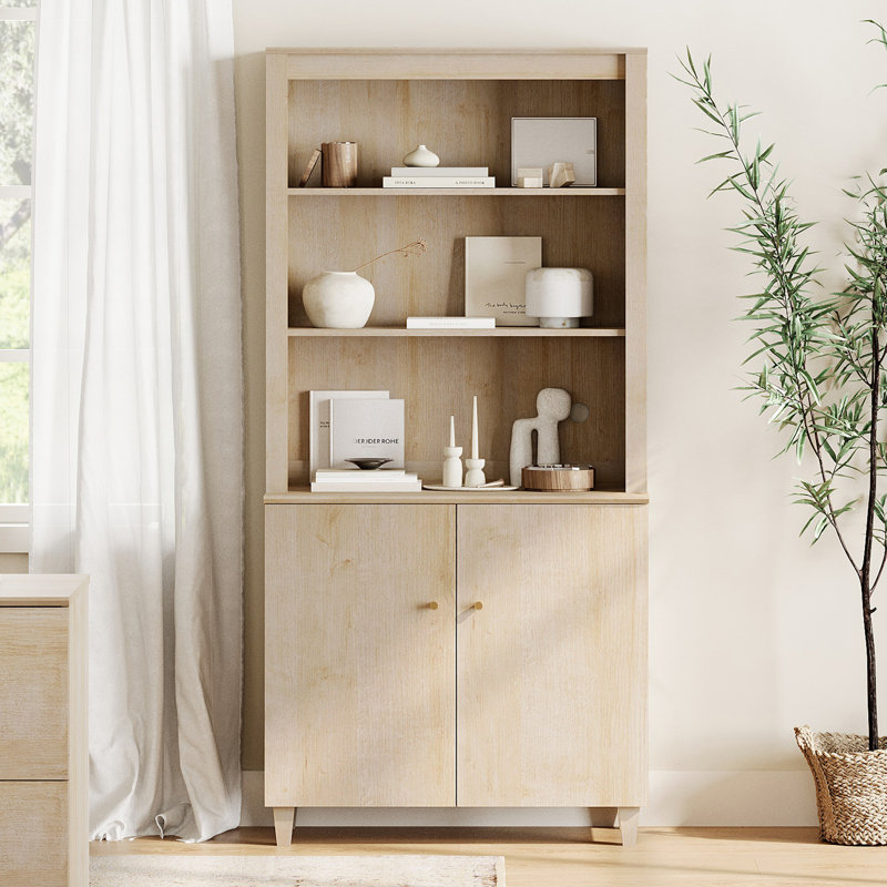 71 Inches Tall Bookcase With Doors, 5-Tier Bookshelf With Storage Cabinet For Home Office, Living Room, 35.4" Wide, 1