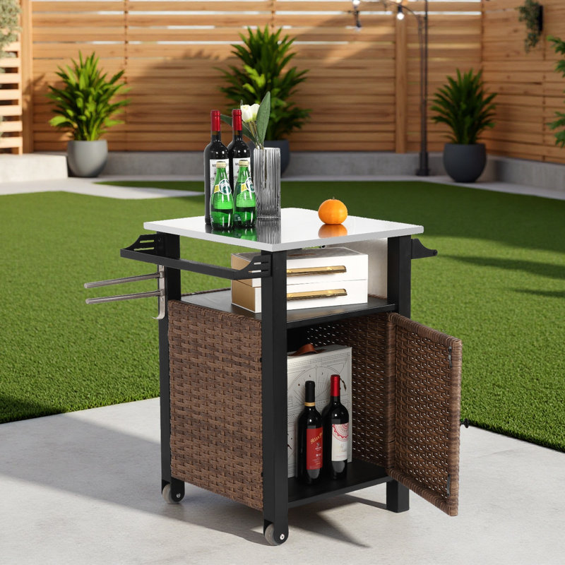 Armoire de cuisine roulante à une porte pour chariot à une porte avec plateau en acier inoxydable et porte-bouteilles