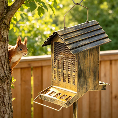 Heavy Duty Metal Bird Feeder House for Outdoor Use, Waste Proof and Waterproof, Easy to Fill and Clean, Two-Sided Feeding Stations