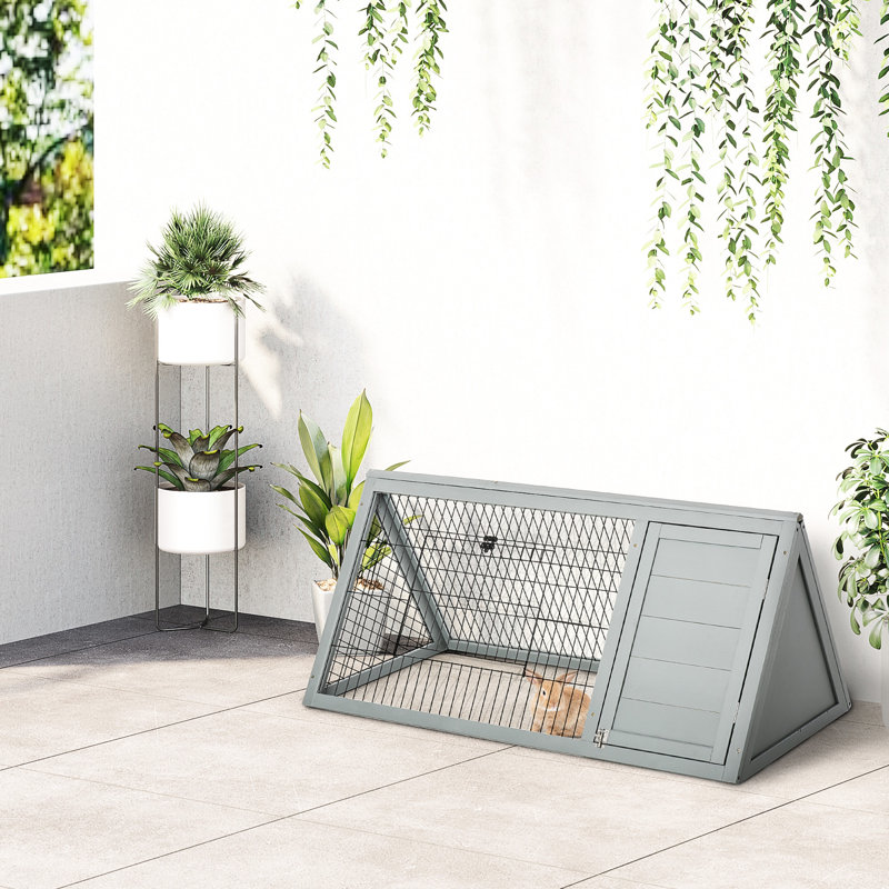 Cage à lapin en bois avec fil extérieur et fil ventilé - 46 po x 24 po, gris, compact pour fil de ventilation pour petits animaux 24 po, animaux de compagnie portables gris