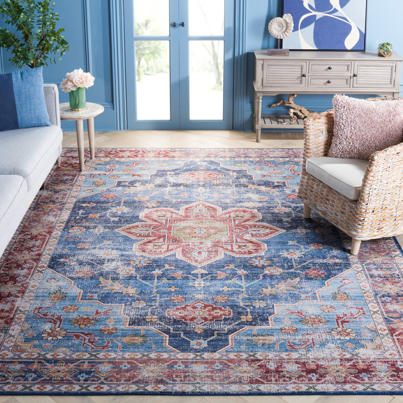 Deblois Oriental Blue/Rust Area Rug, Rectangle 8' x 10'